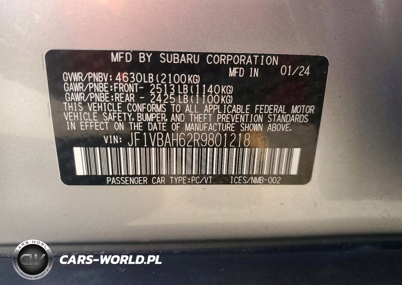 2024 Subaru Wrx Premium VIN:JF1VBAH62R9801218 - 12