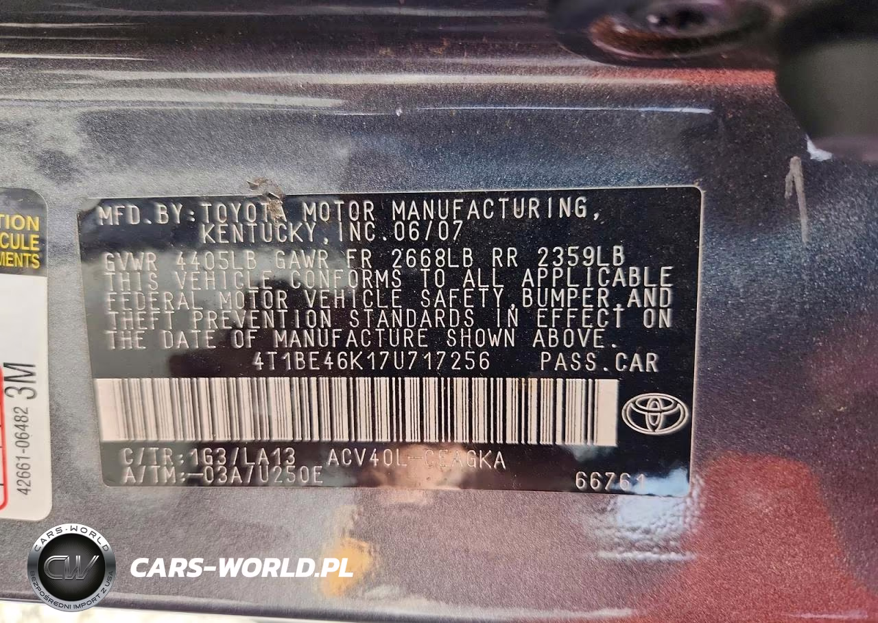 2007 Toyota Camry Xle VIN:4T1BE46K17U717256 - 12