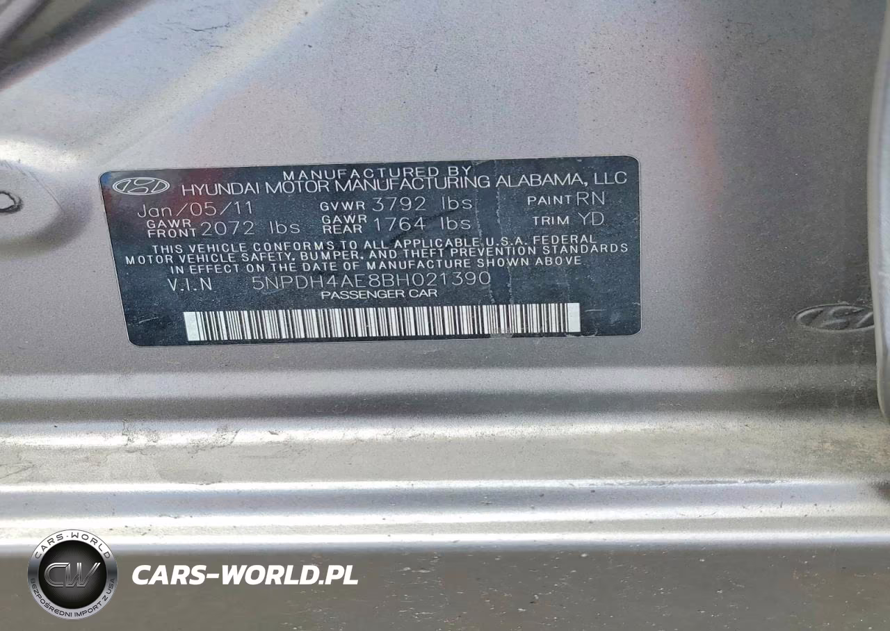 2011 Hyundai Elantra Gls VIN:5NPDH4AE8BH021390 - 12