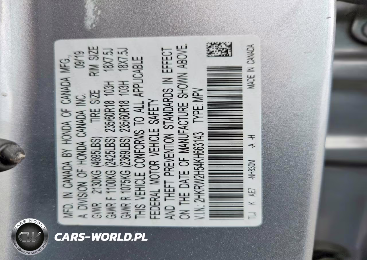 2019 Honda Cr-V Ex VIN:2HKRW2H54KH663143 - 13