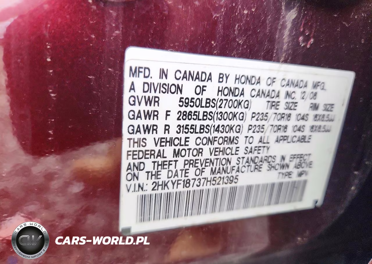 2007 Honda Pilot Exl VIN:2HKYF18737H521395 - 12