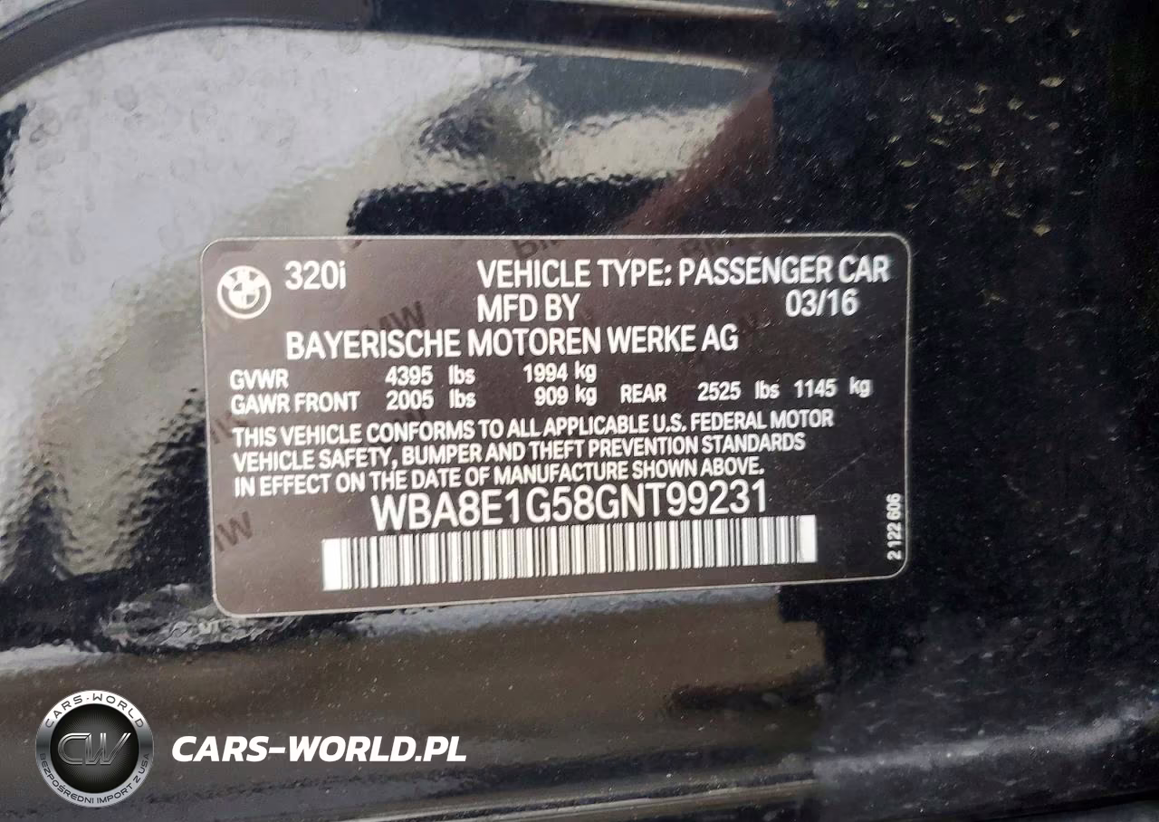 2016 BMW 320 I VIN:WBA8E1G58GNT99231 - 13