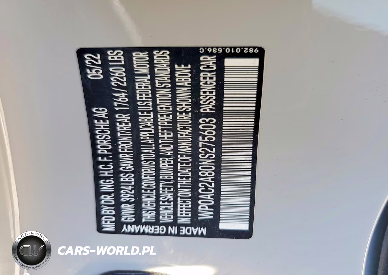 2022 Porsche Cayman Gt4 VIN:WP0AC2A80NS275603 - 13