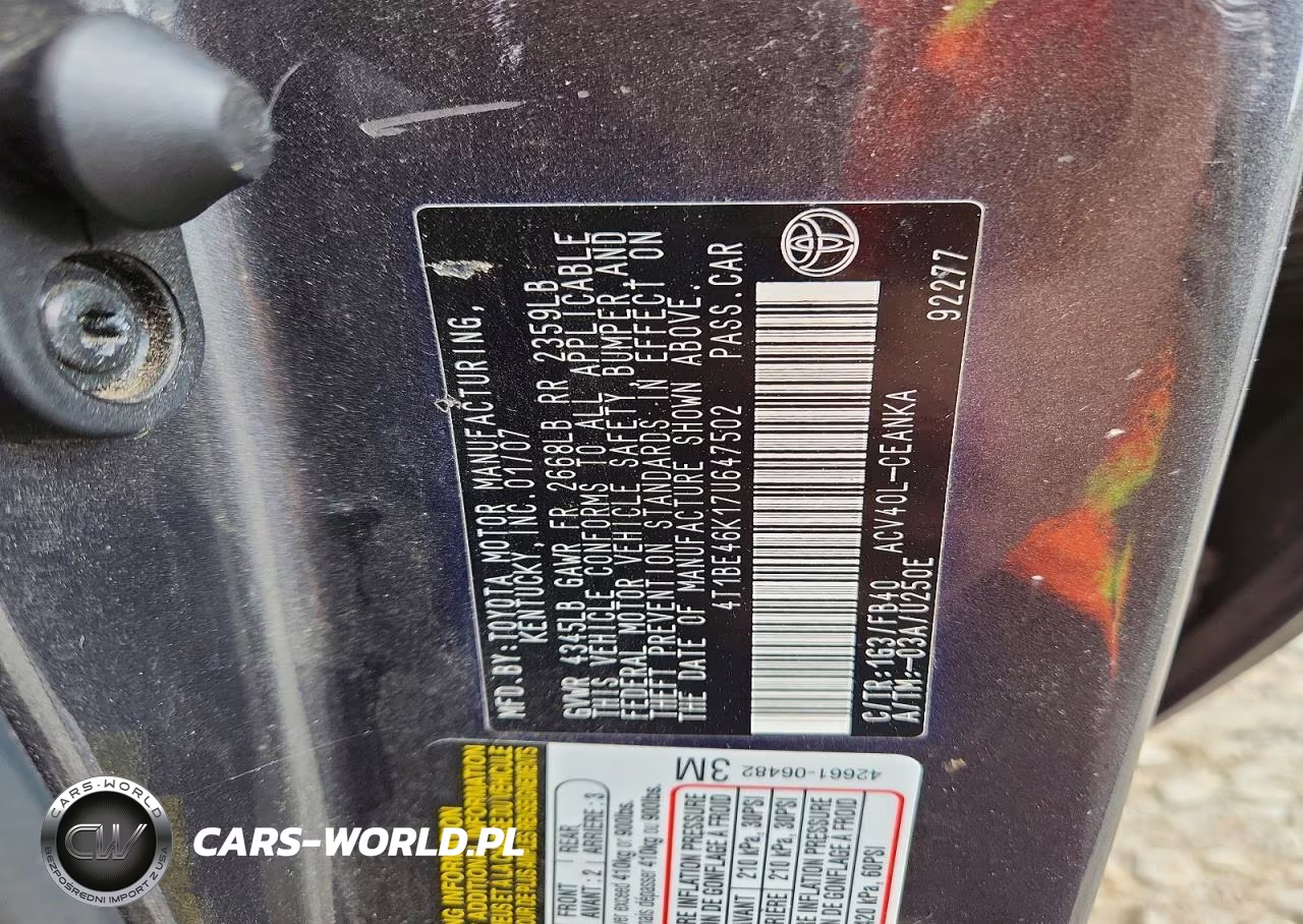 2007 Toyota Camry Le VIN:4T1BE46K17U647502 - 12