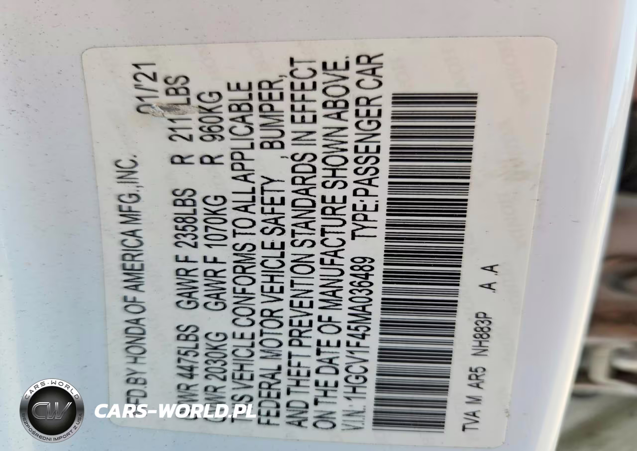 2021 Honda Accord Sport Se VIN:1HGCV1F45MA036489 - 12