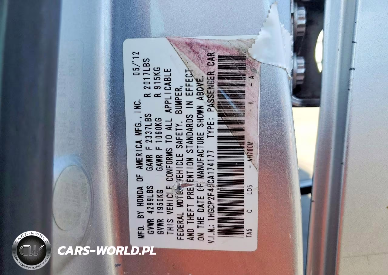 2012 Honda Accord Lxp VIN:1HGCP2F49CA174177 - 13