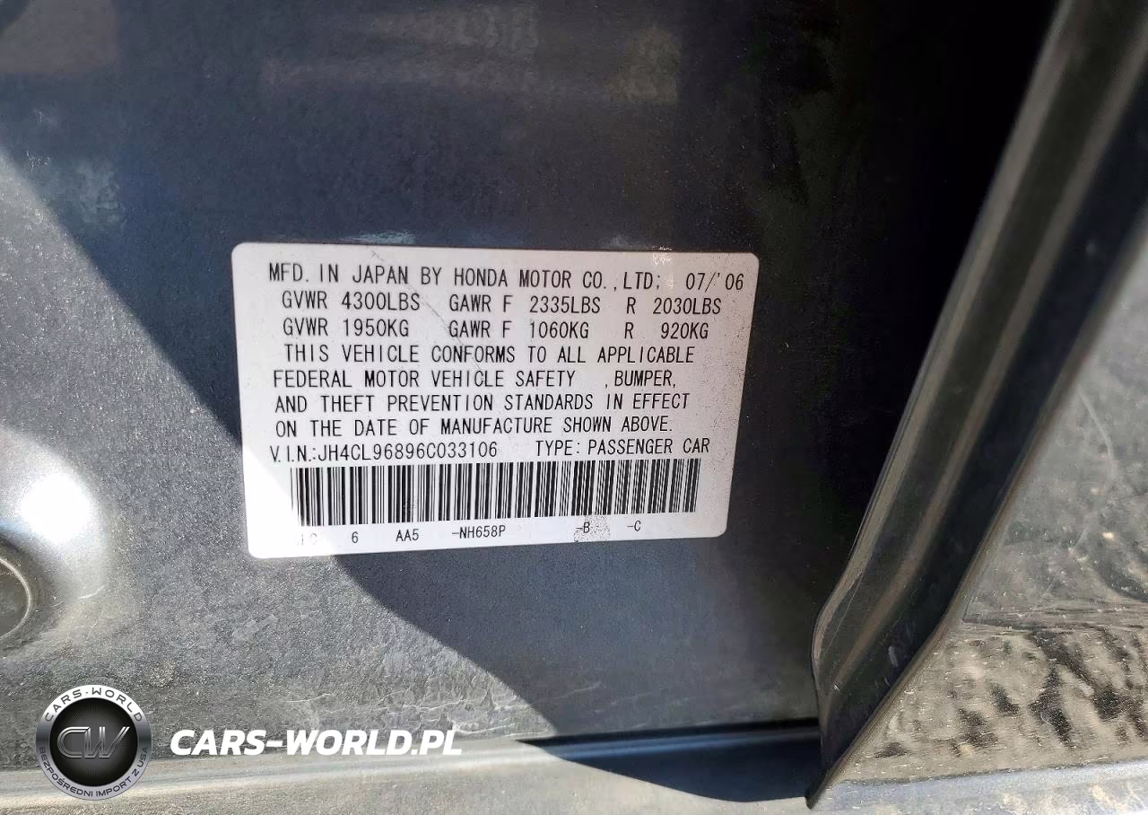 2006 Acura Tsx VIN:JH4CL96896C033106 - 12
