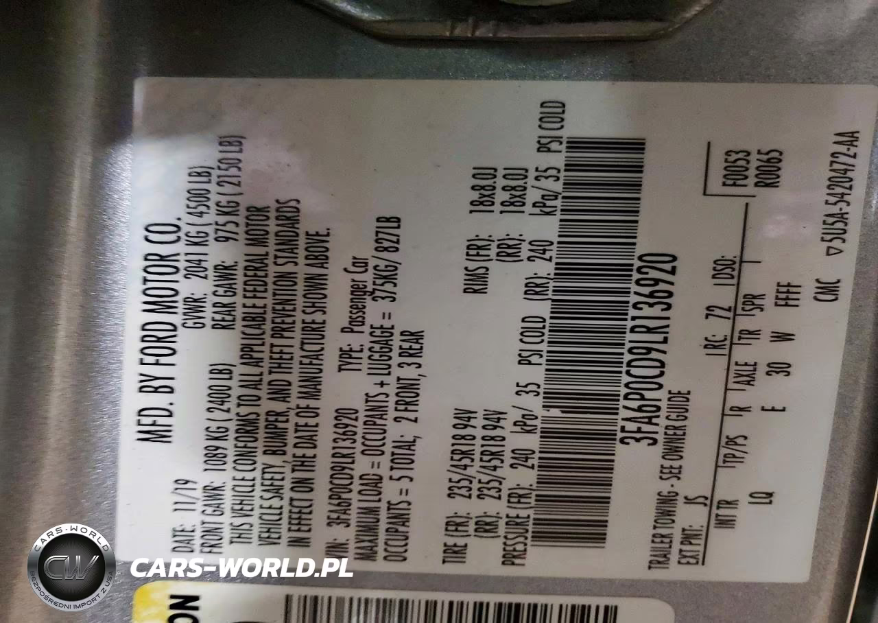 2020 Ford Fusion Sel VIN:3FA6P0CD9LR136920 - 12