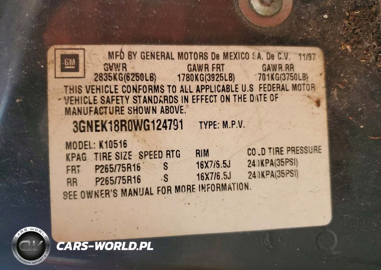1998 Chevrolet Tahoe K1500 VIN:3GNEK18R0WG124791 - 13