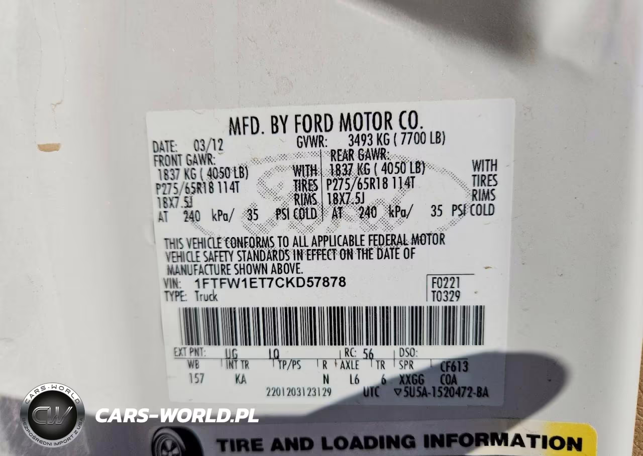 2012 Ford F150 Supercrew VIN:1FTFW1ET7CKD57878 - 12