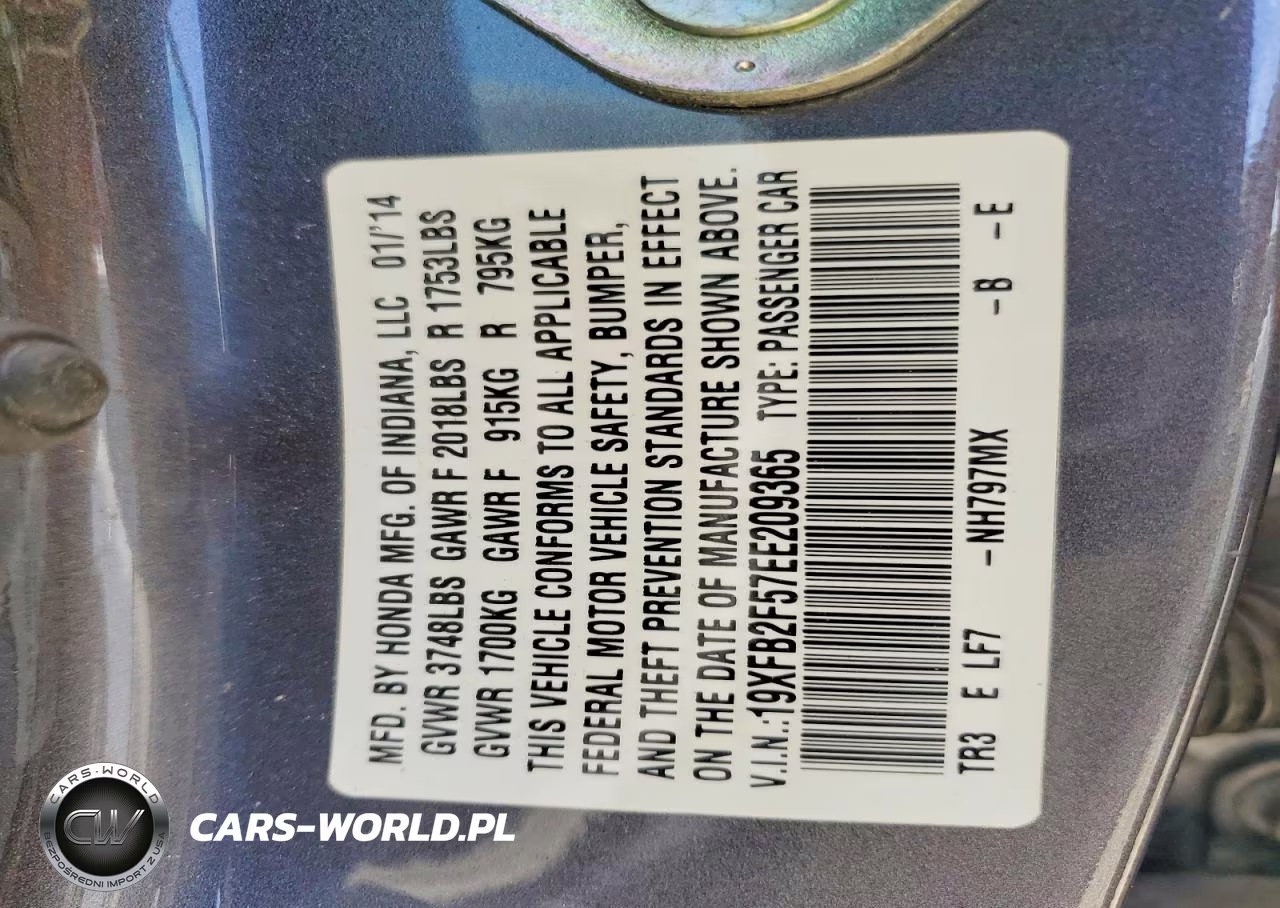 2014 Honda Civic Lx VIN:19XFB2F57EE209365 - 12