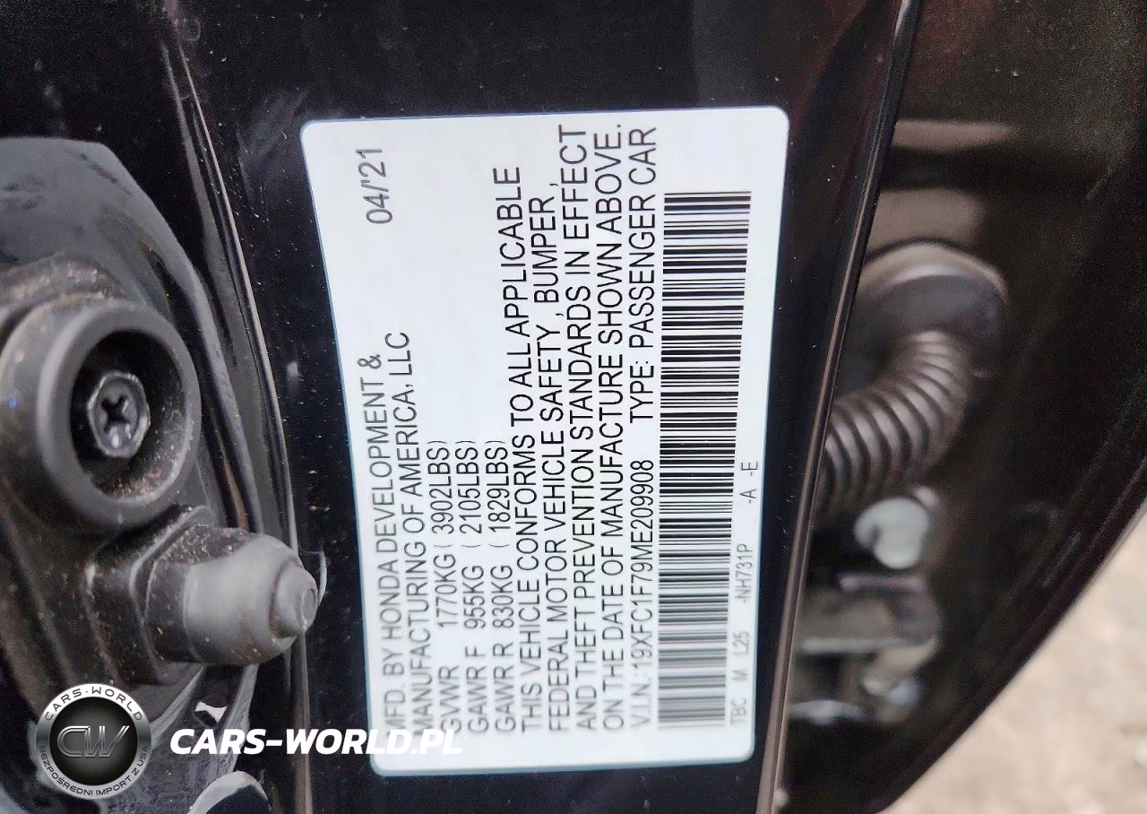2021 Honda Civic Exl VIN:19XFC1F79ME209908 - 12