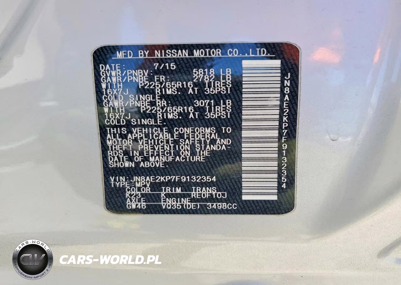 2015 Nissan Quest 3.5 Sv VIN:JN8AE2KP7F9132354 - 13