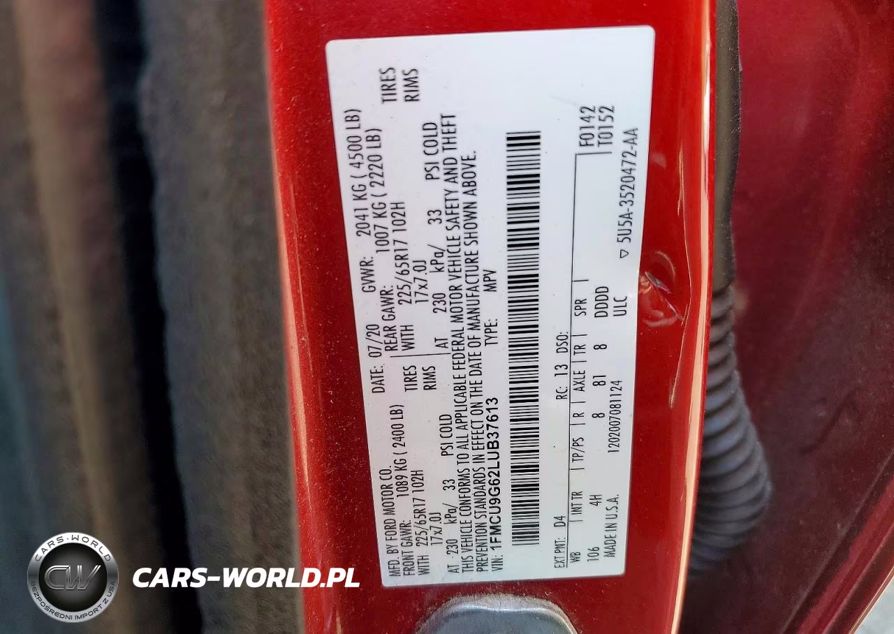 2020 Ford Escape Se VIN:1FMCU9G62LUB37613 - 13