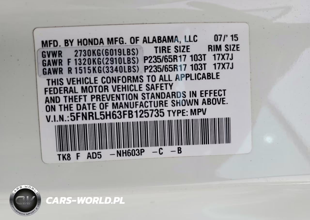 2015 Honda Odyssey Exl VIN:5FNRL5H63FB125735 - 13