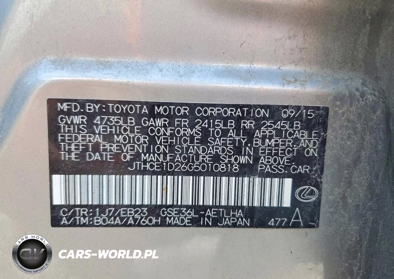 2016 Lexus Is 350 VIN:JTHCE1D26G5010818 - 13