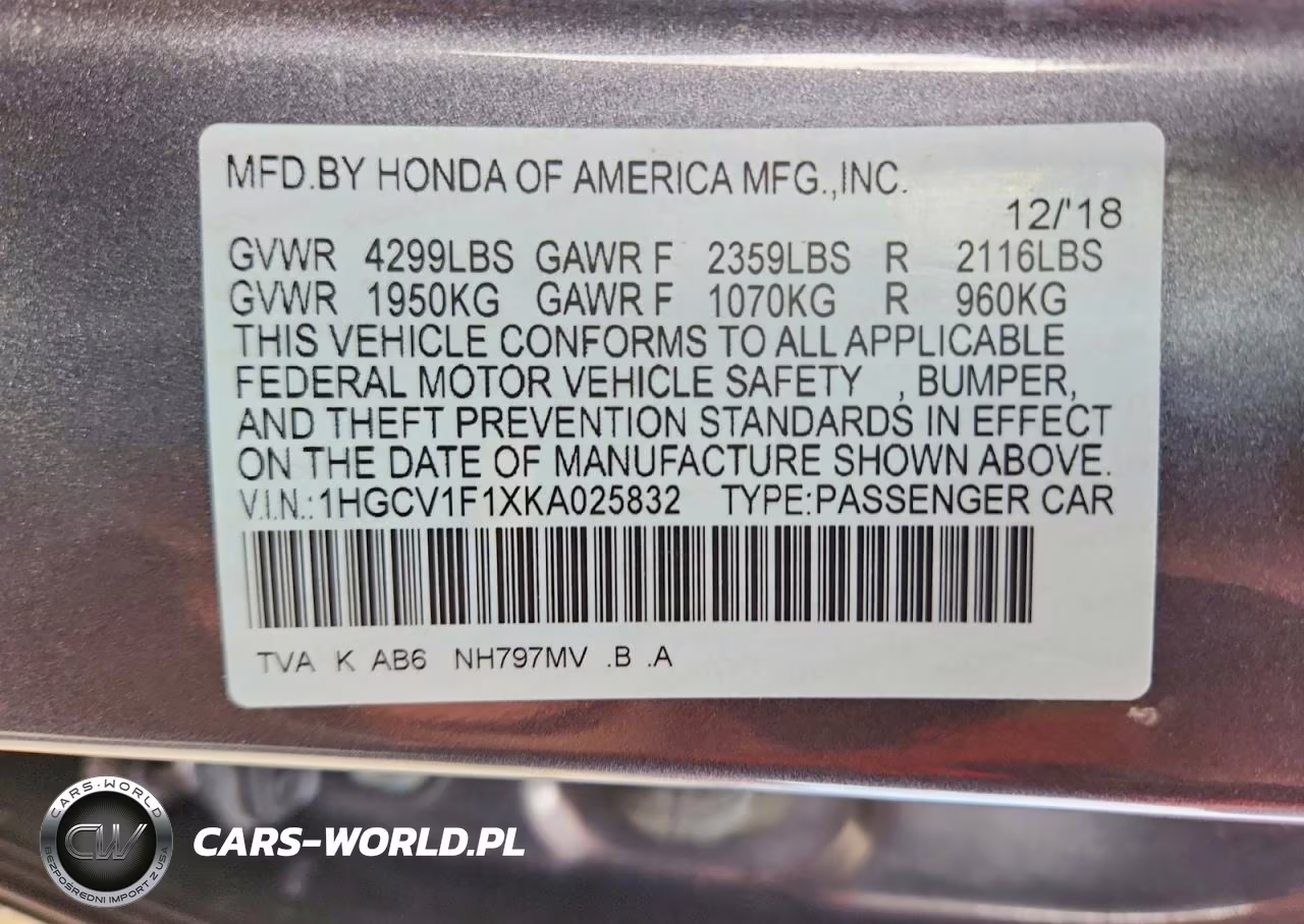2019 Honda Accord Lx VIN:1HGCV1F1XKA025832 - 12