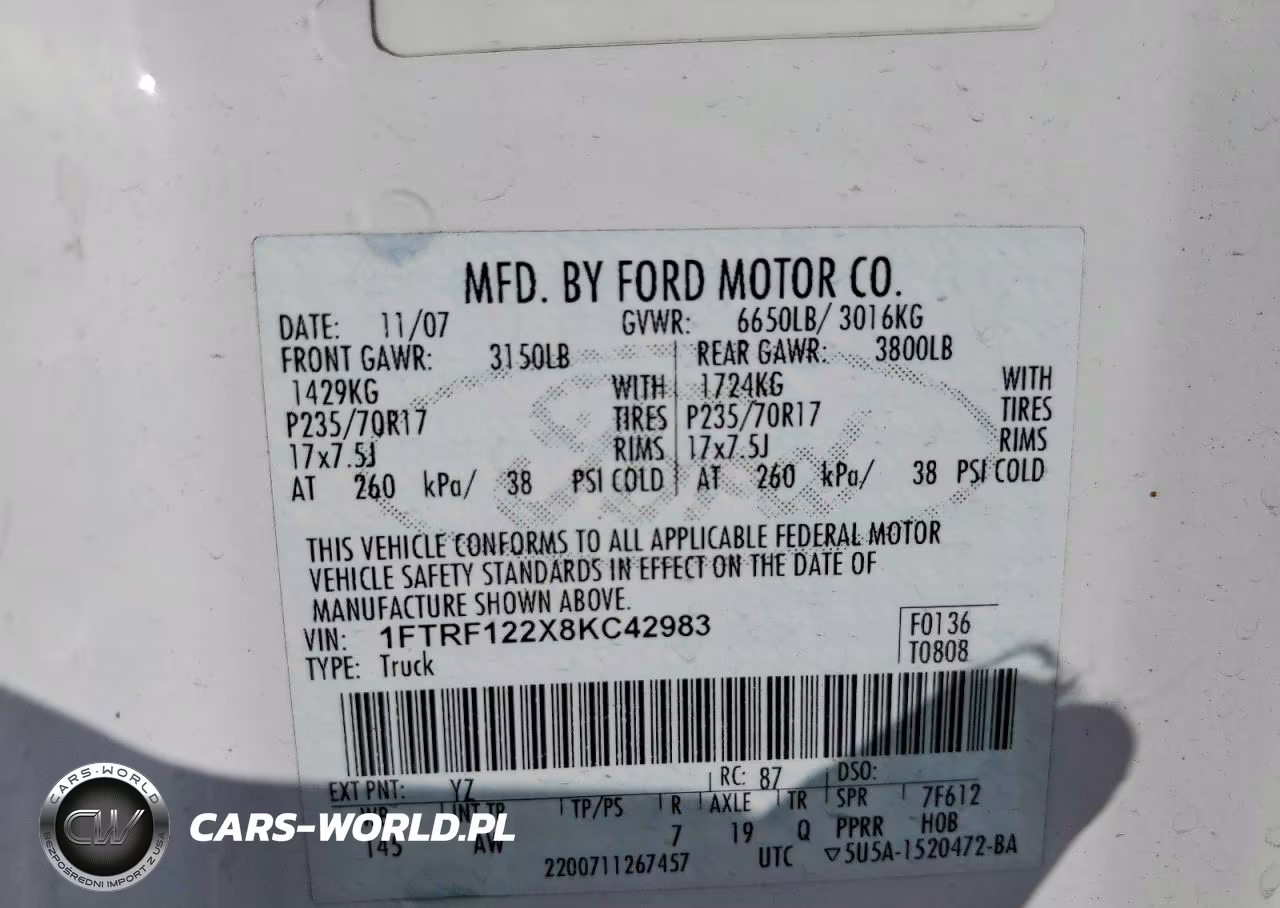 2008 Ford F150 VIN:1FTRF122X8KC42983 - 12