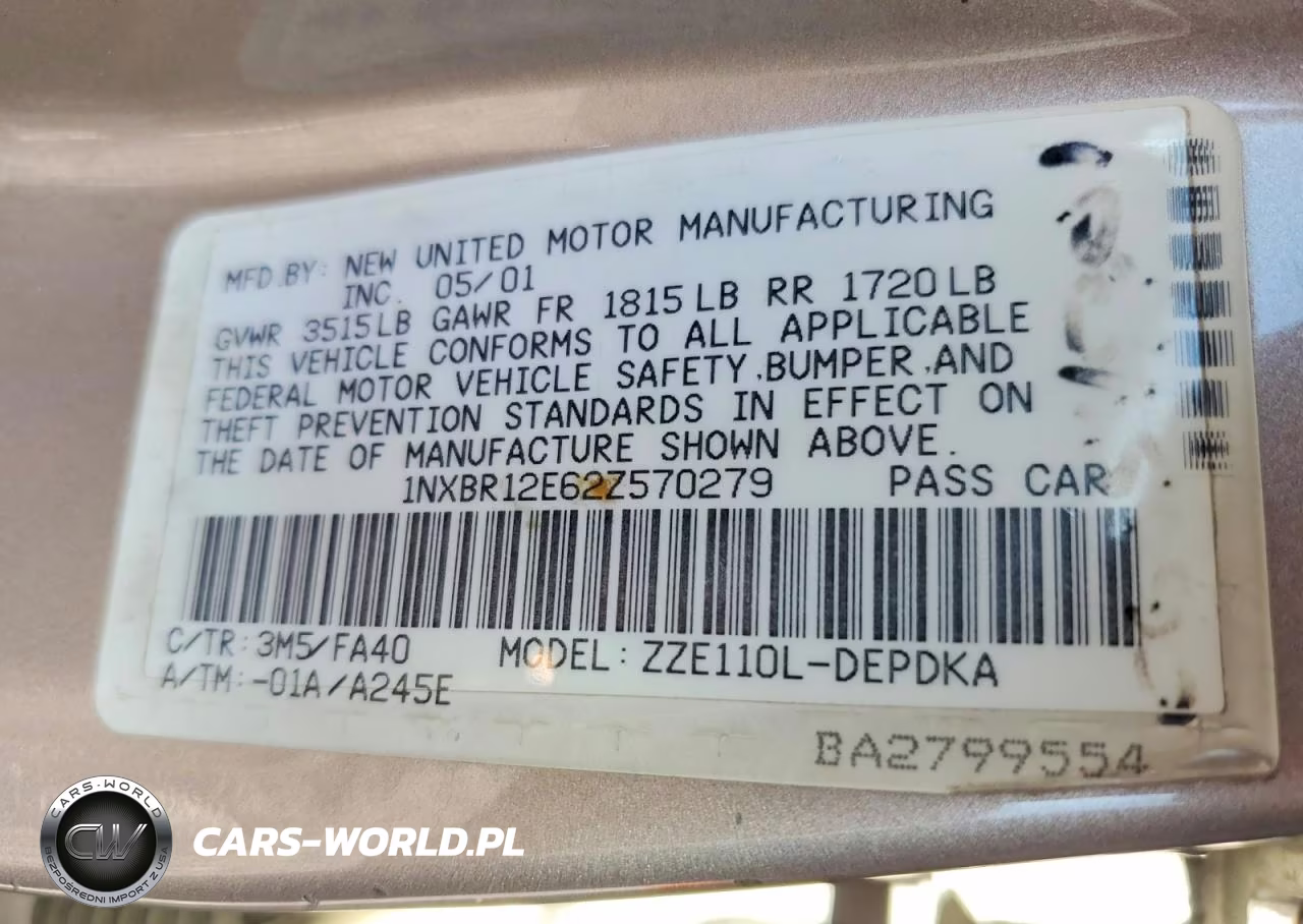 2002 Toyota Corolla Le VIN:1NXBR12E62Z570279 - 12