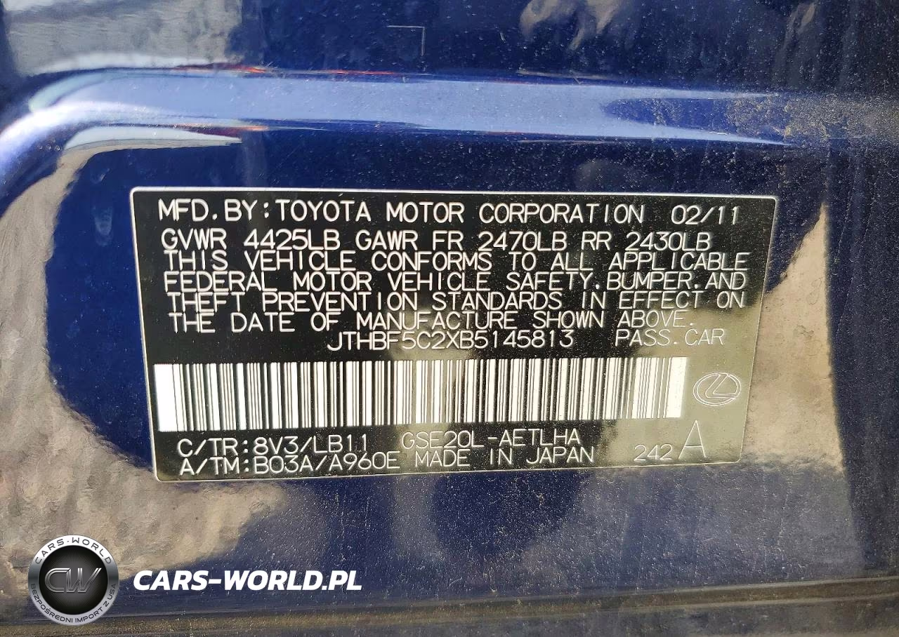 2011 Lexus Is 250 VIN:JTHBF5C2XB5145813 - 12