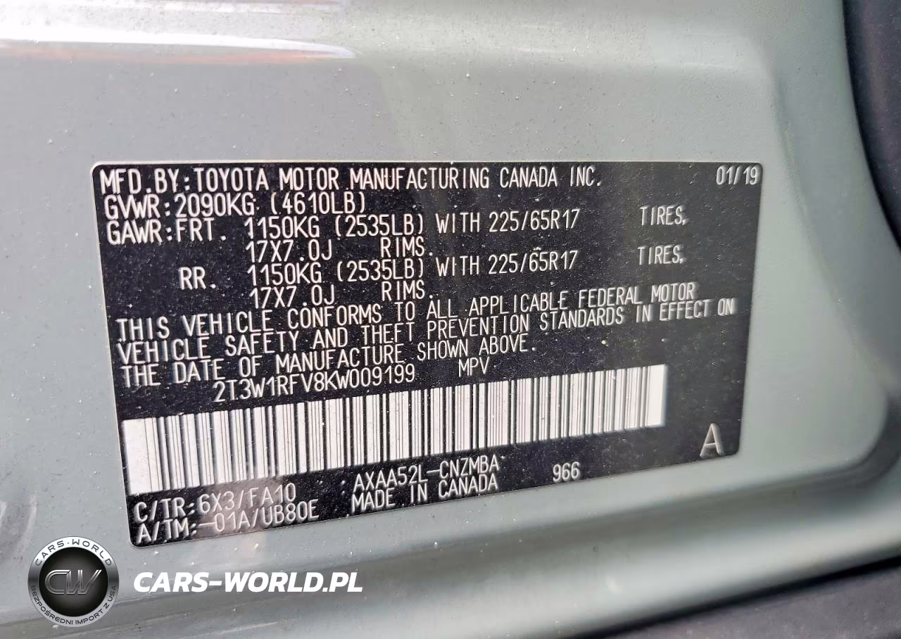 2019 Toyota Rav4 Xle VIN:2T3W1RFV8KW009199 - 12