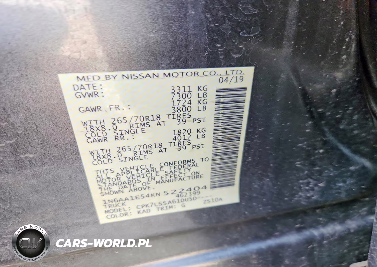 2019 Nissan Titan Sv VIN:1N6AA1E54KN522404 - 12