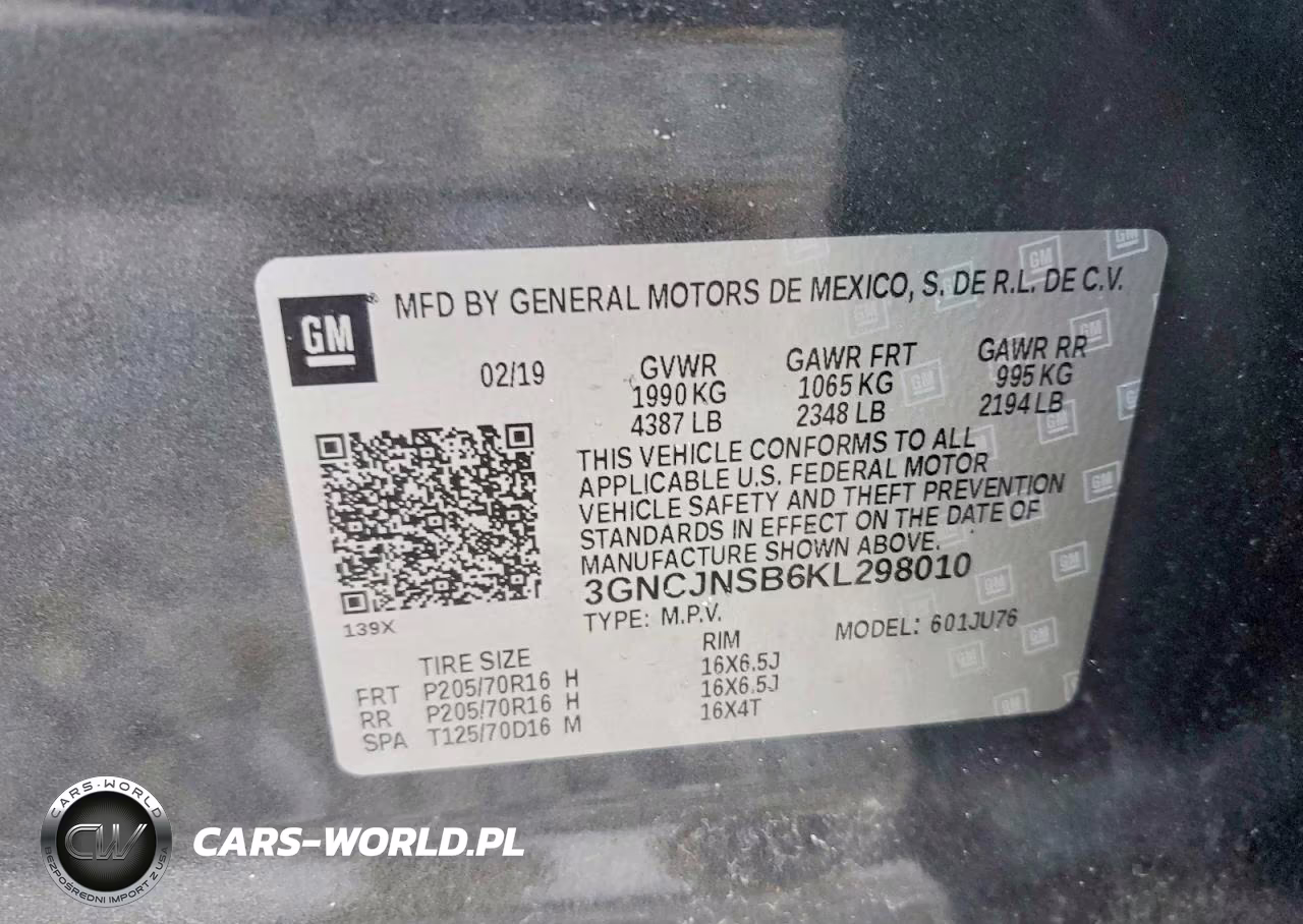 2019 Chevrolet Trax Ls VIN:3GNCJNSB6KL298010 - 12