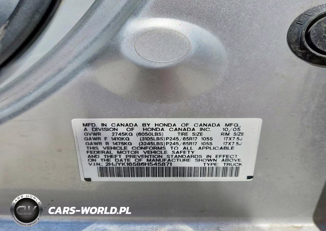 2006 Honda Ridgeline Rtl VIN:2HJYK16586H545871 - 12