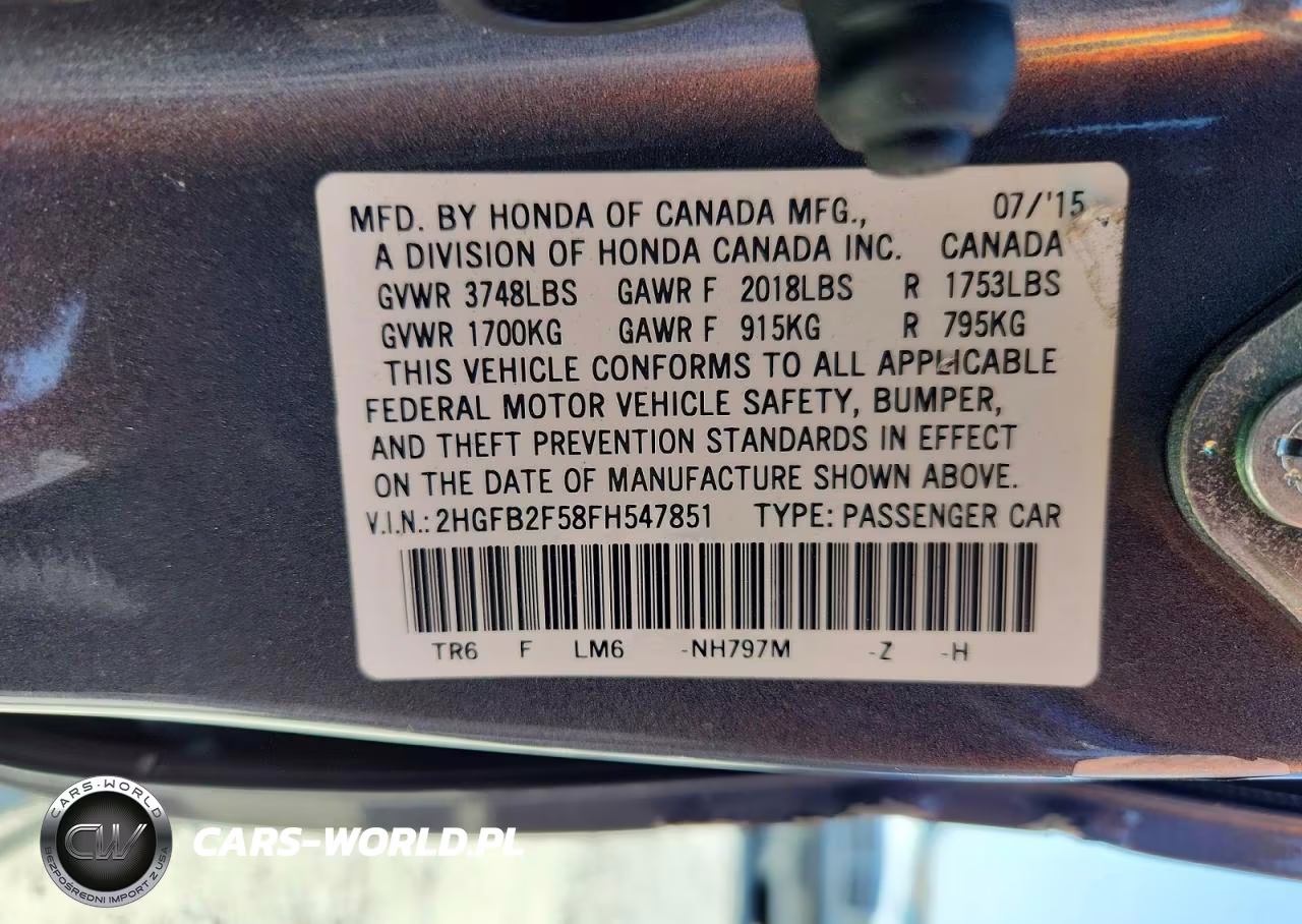 2015 Honda Civic Lx VIN:2HGFB2F58FH547851 - 12