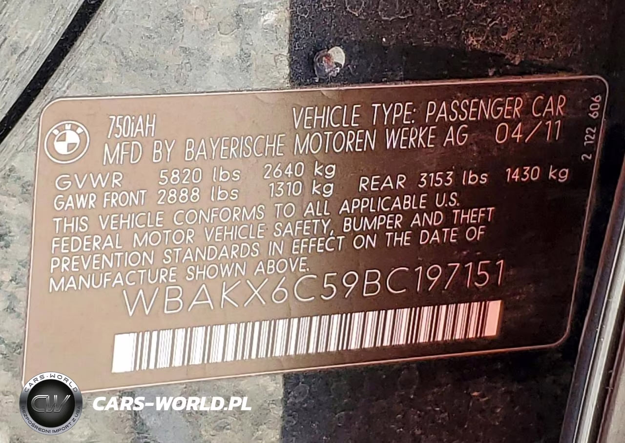 2011 BMW 750 I VIN:WBAKX6C59BC197151 - 12