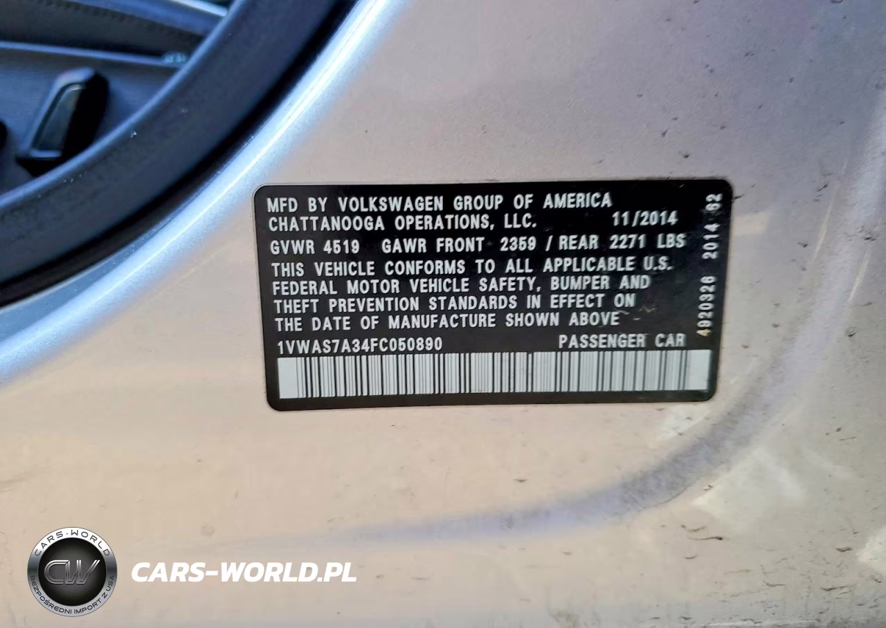 2015 Volkswagen Passat S VIN:1VWAS7A34FC050890 - 12