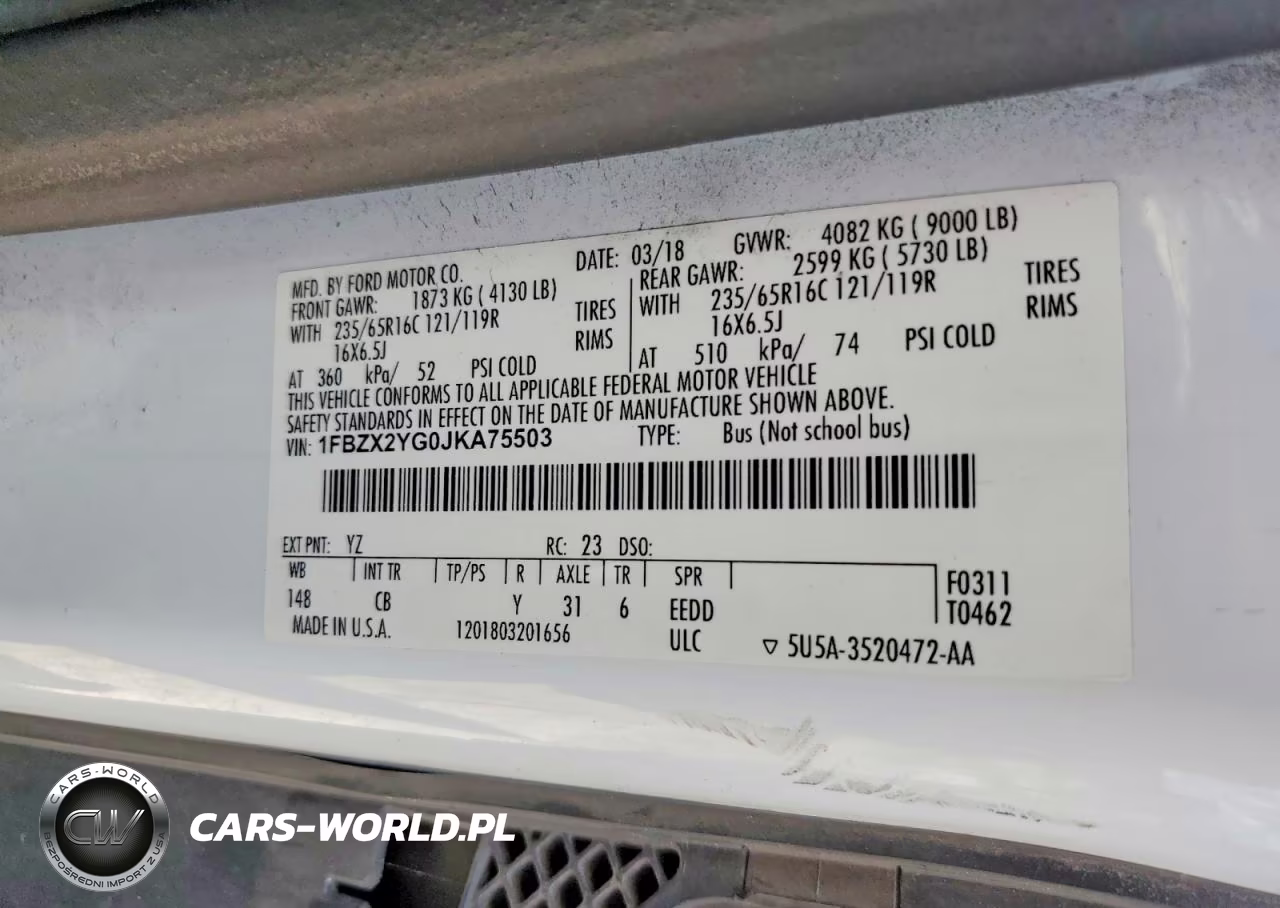2018 Ford Transit T-350 VIN:1FBZX2YG0JKA75503 - 13
