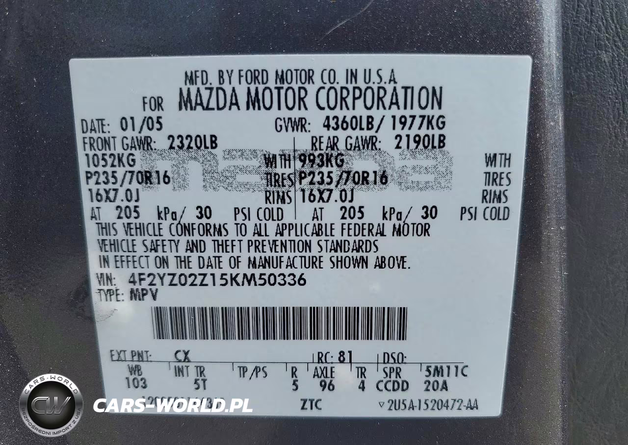 2005 Mazda Tribute I VIN:4F2YZ02Z15KM50336 - 14