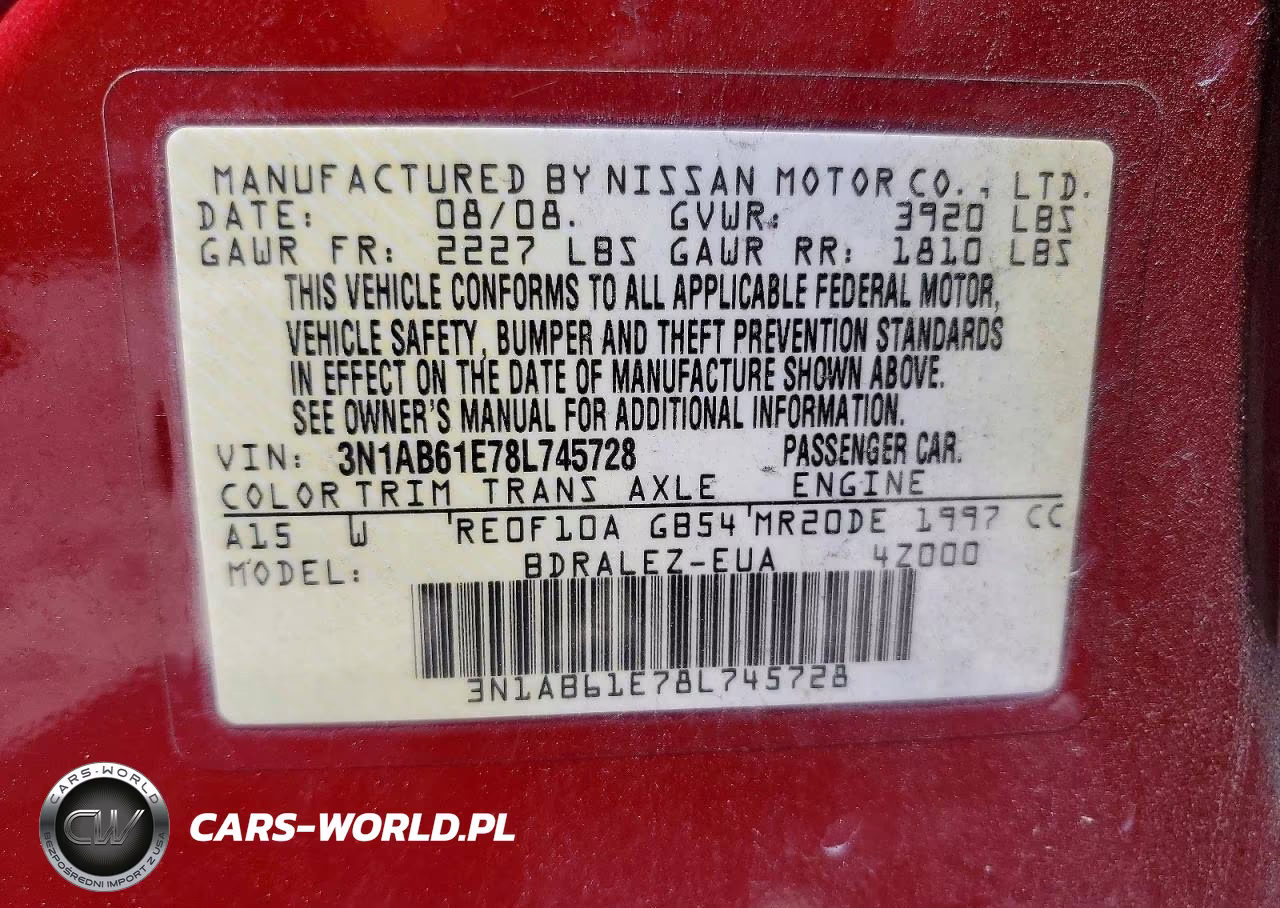 2008 Nissan Sentra 2.0 VIN:3N1AB61E78L745728 - 12