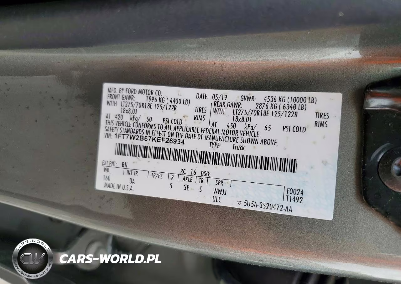 2019 Ford F250 Super Duty VIN:1FT7W2B67KEF26934 - 12