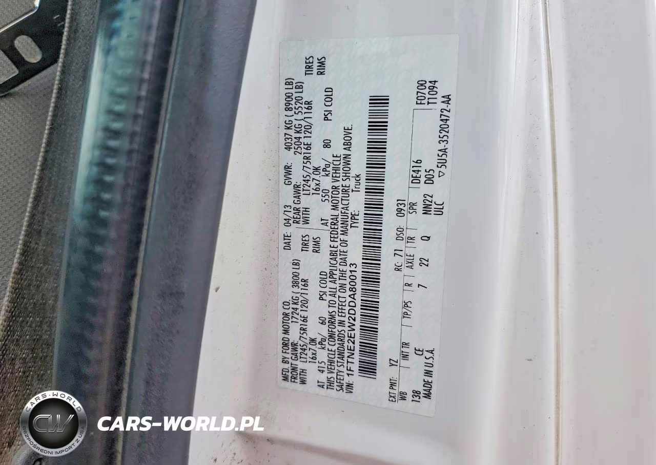 2013 Ford E250 Delivery Van VIN:1FTNE2EW2DDA80013 - 13