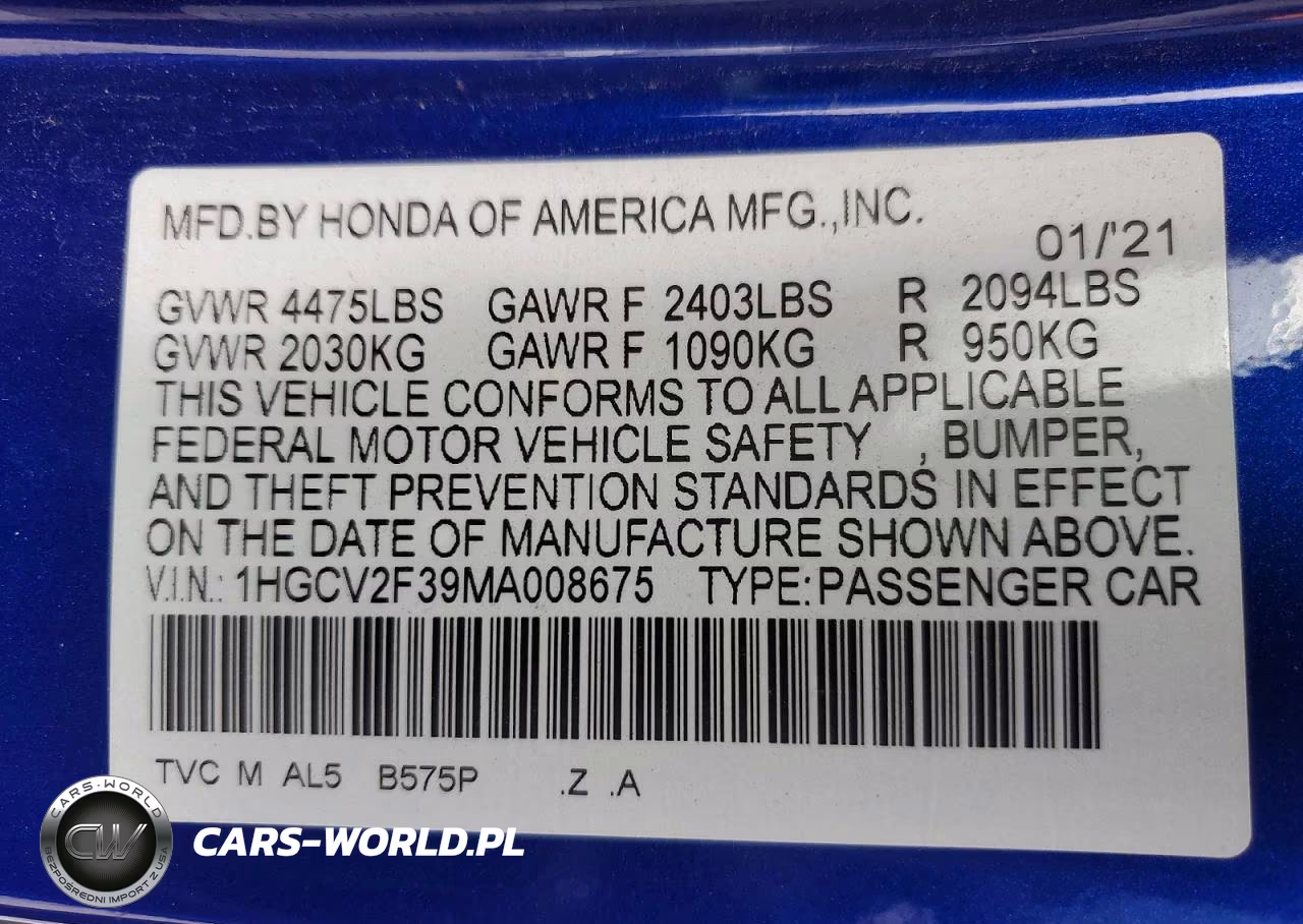 2021 Honda Accord Sport VIN:1HGCV2F39MA008675 - 12