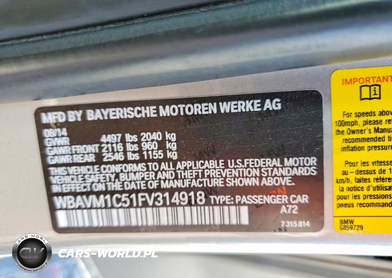 2015 BMW X1 Sdrive28I VIN:WBAVM1C51FV314918 - 12