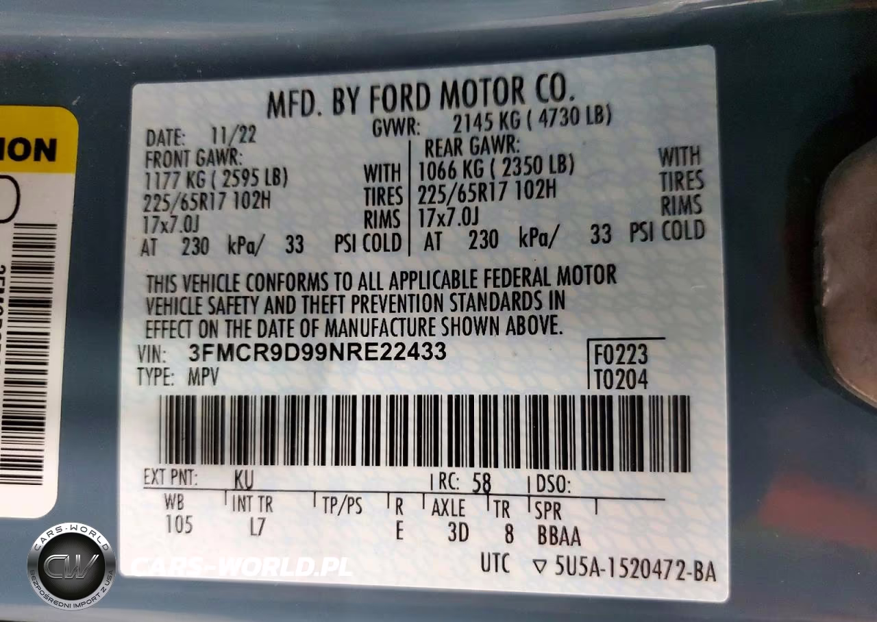 2022 Ford Bronco Sport Badlands VIN:3FMCR9D99NRE22433 - 13