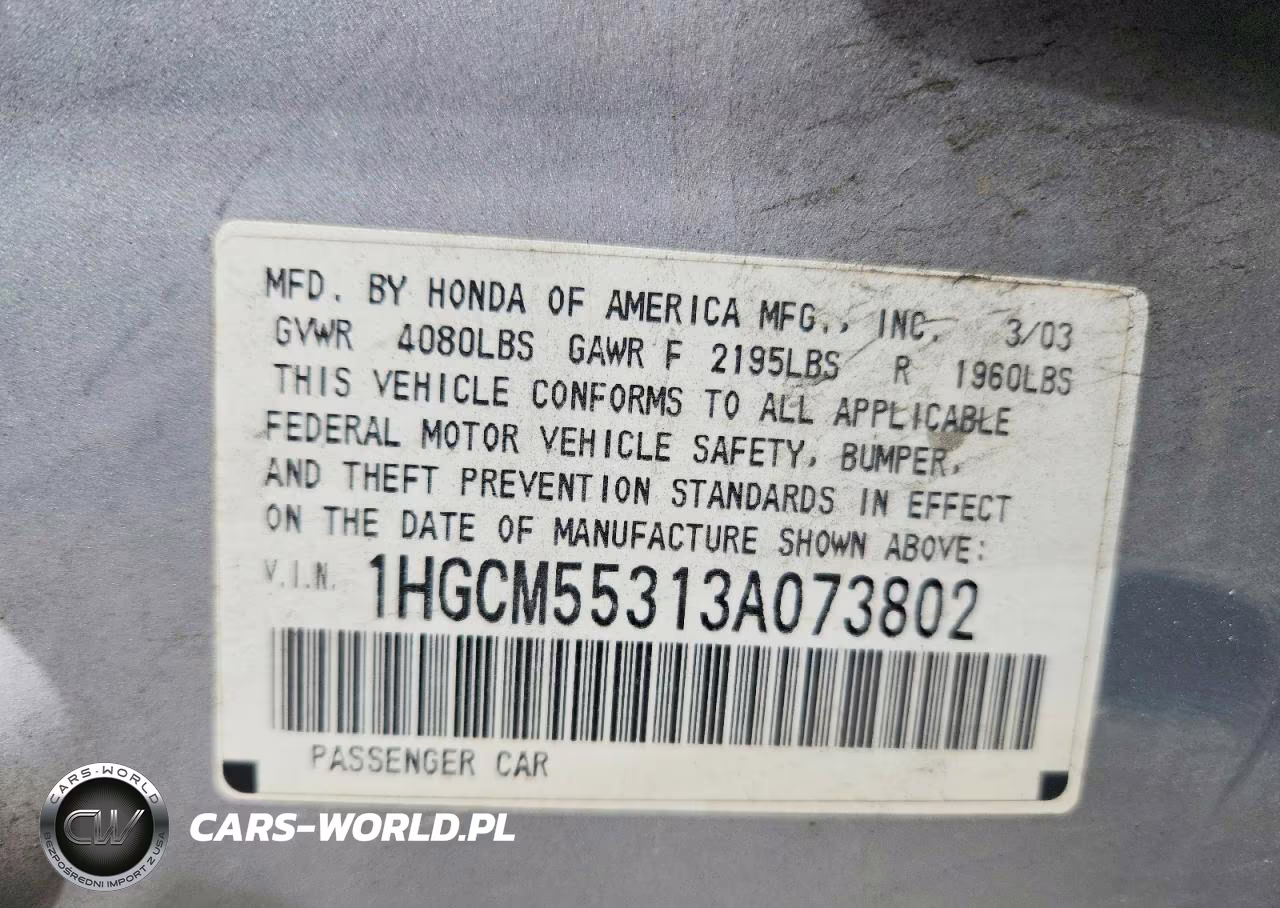 2003 Honda Accord Lx VIN:1HGCM55313A073802 - 12