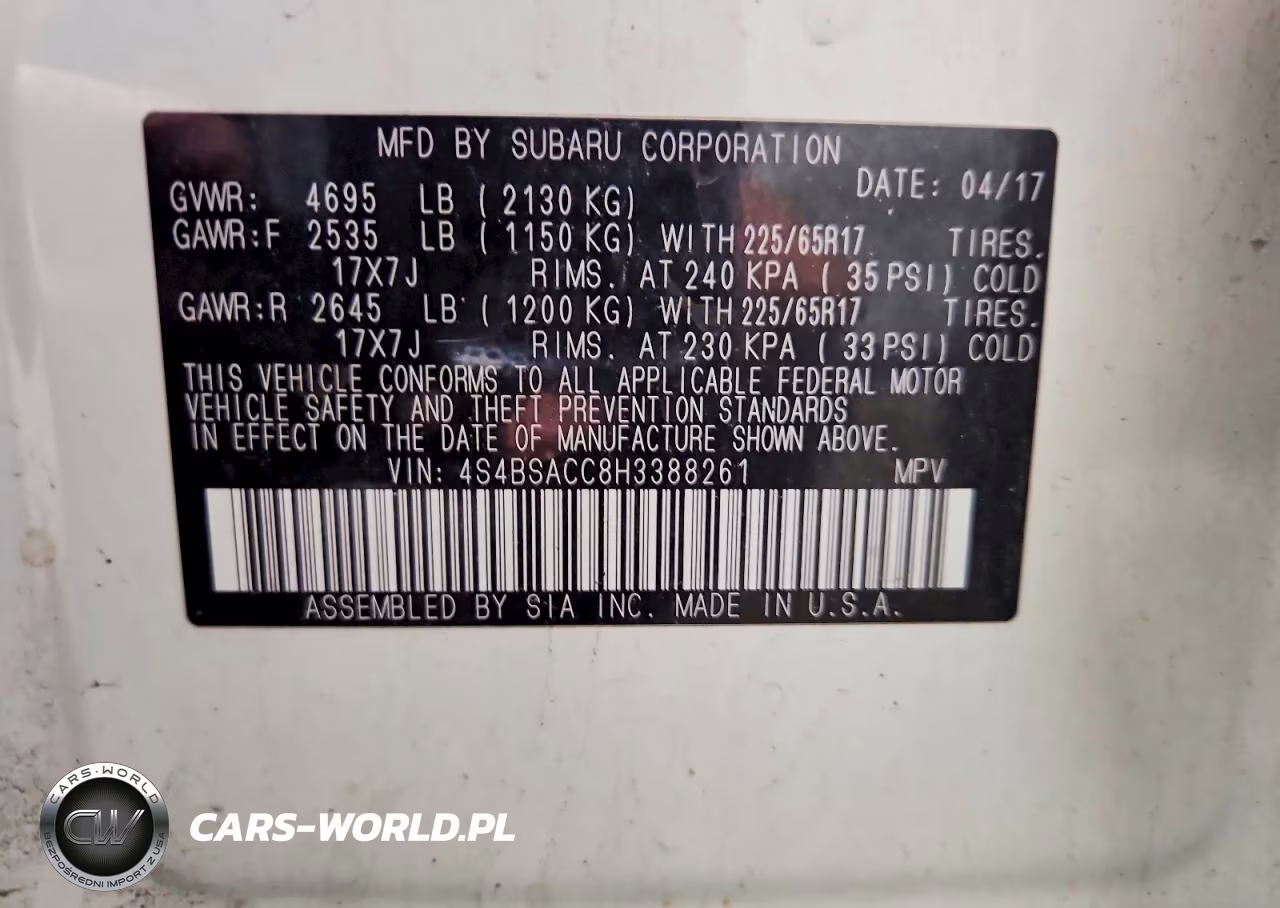 2017 Subaru Outback 2.5I Premium VIN:4S4BSACC8H3388261 - 13