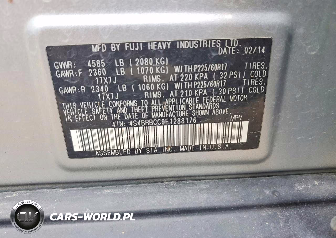 2014 Subaru Outback 2.5I Premium VIN:4S4BRBCC9E1288176 - 13