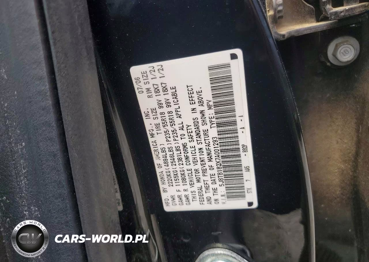 2007 Acura Rdx VIN:5J8TB182X7A001293 - 13