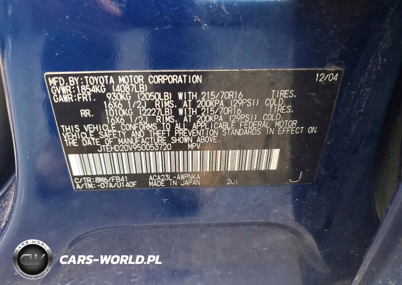 2005 Toyota Rav4 Base VIN:JTEHD20V950053720 - 13