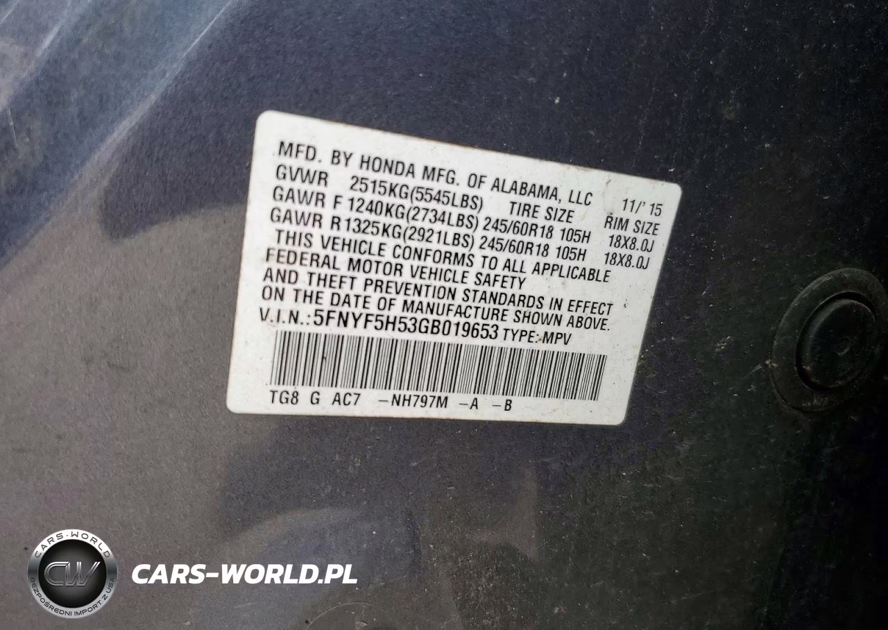 2016 Honda Pilot Exl VIN:5FNYF5H53GB019653 - 13