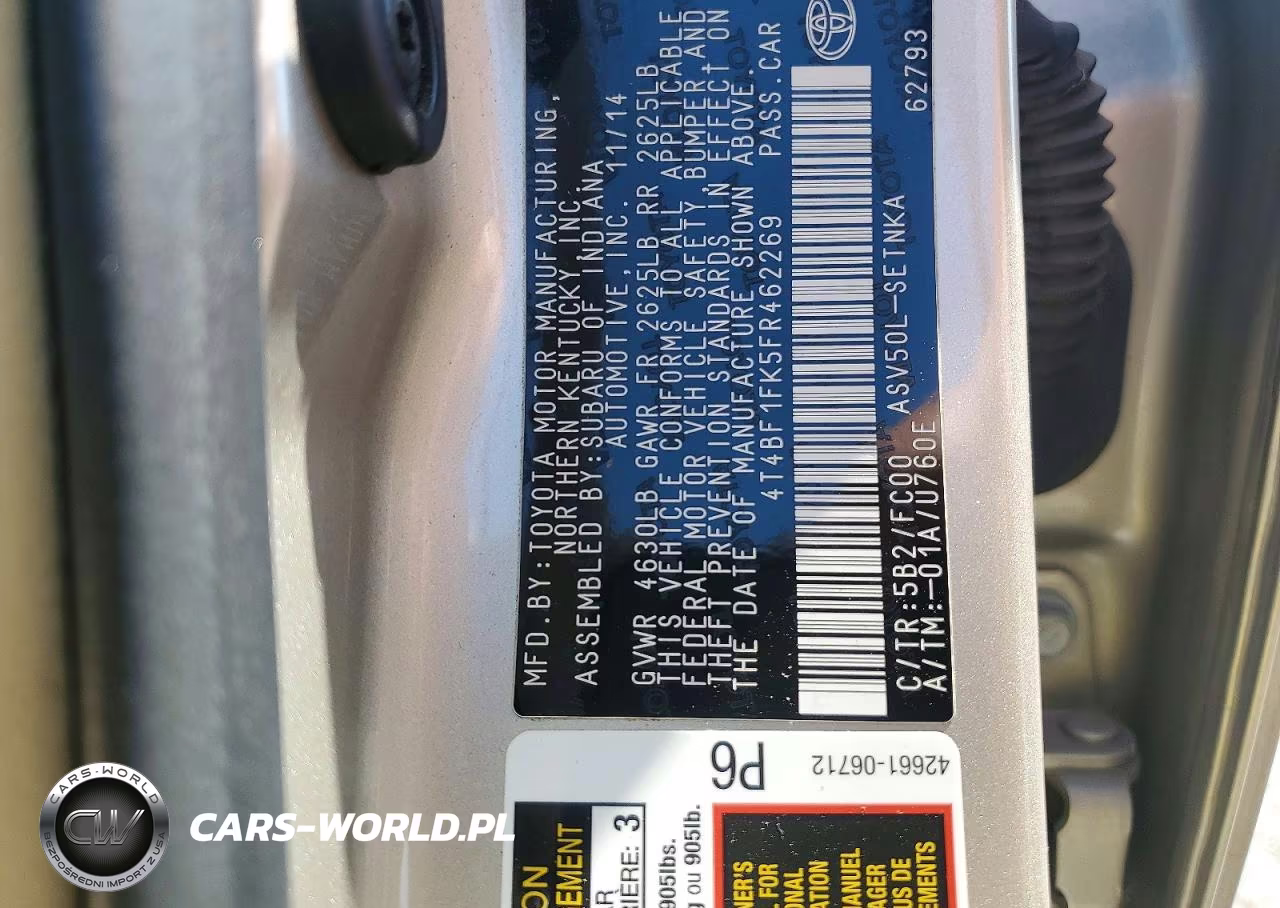 2015 Toyota Camry Le VIN:4T4BF1FK5FR462269 - 12