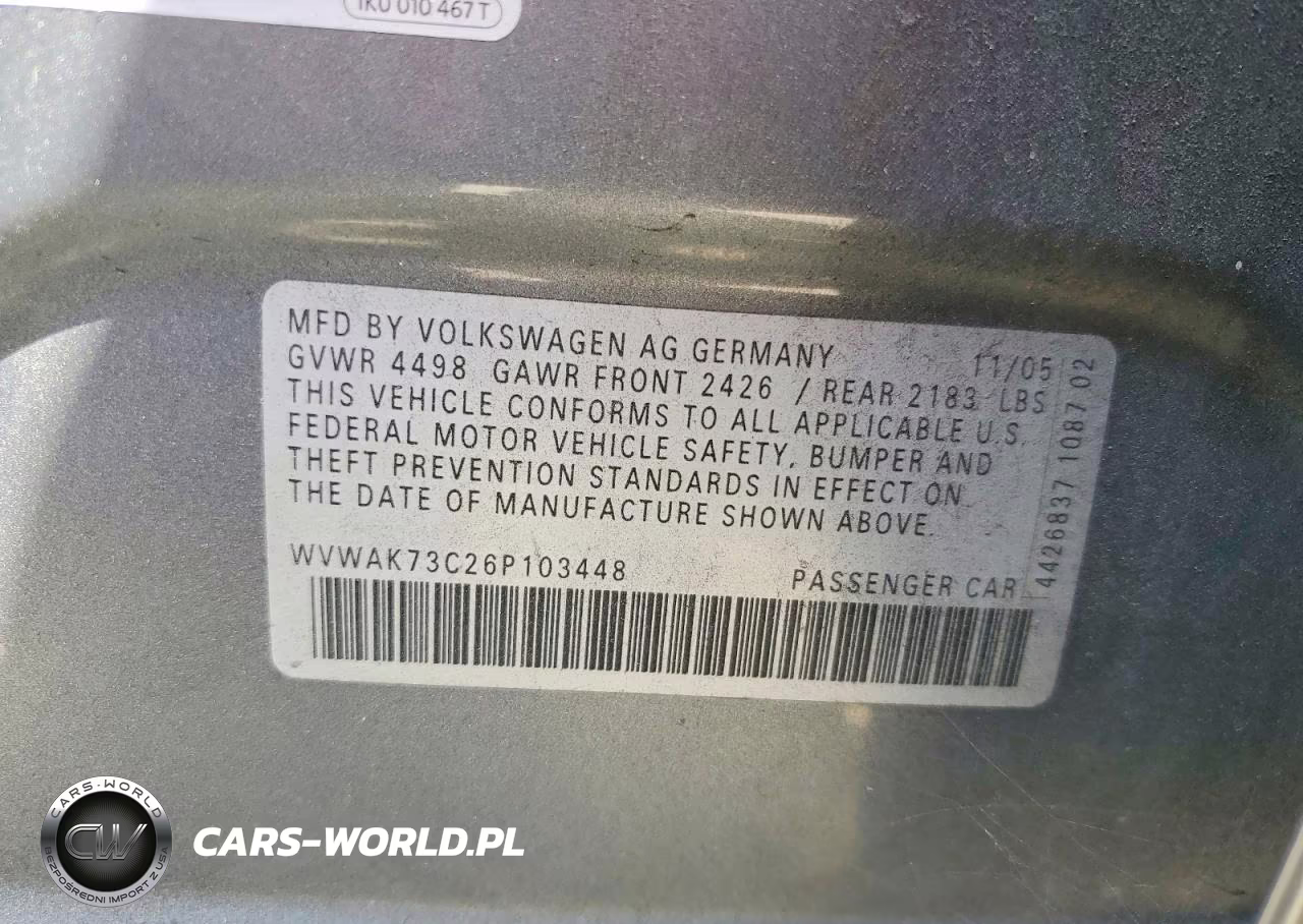 2006 Volkswagen Passat 2.0T VIN:WVWAK73C26P103448 - 12