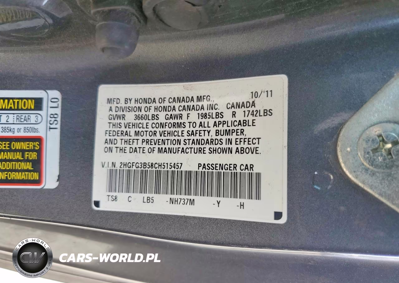 2012 Honda Civic Lx VIN:2HGFG3B58CH515457 - 12