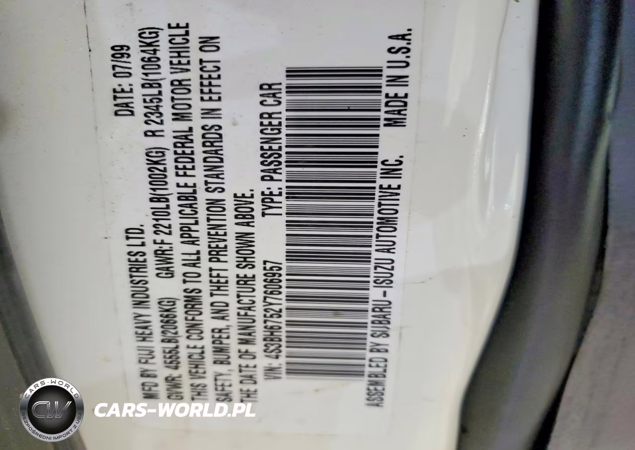 2000 Subaru Legacy Outback Awp VIN:4S3BH6752Y7606957 - 13