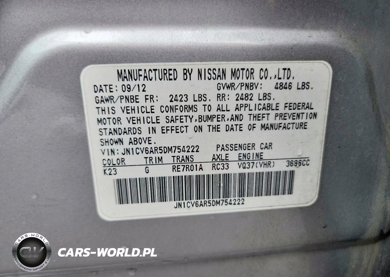 INFINITI G37 VIN:JN1CV6AR5DM754222 - 12
